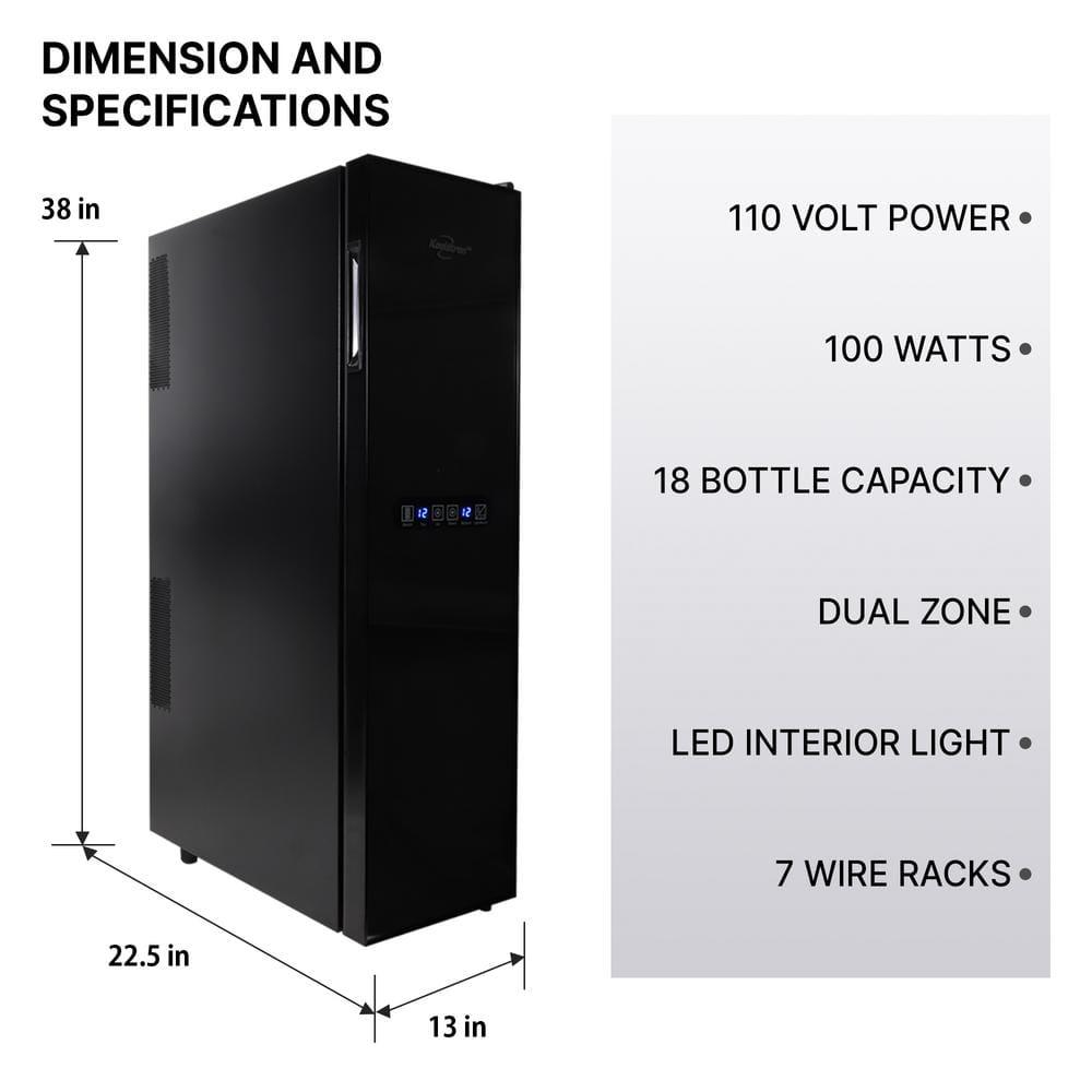 Koolatron Urban Series 18 Bottle Dual Zone Wine Cooler Black 19 cu ft