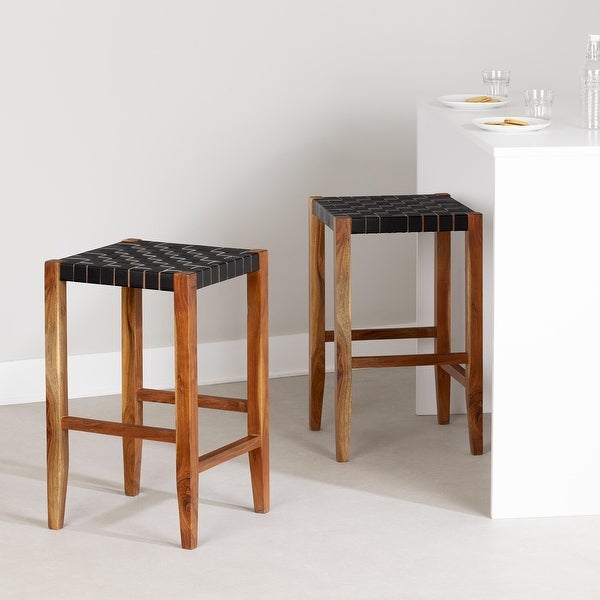 South Shore Balka Woven Leather Counter Stool， Set of 2