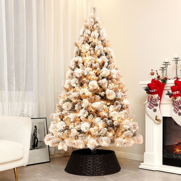 HOMCOM 6.5 ft PreLit Artificial Christmas Tree with 350 Clear Lights and 1107 Tips，Snow Flocked Christmas Tree