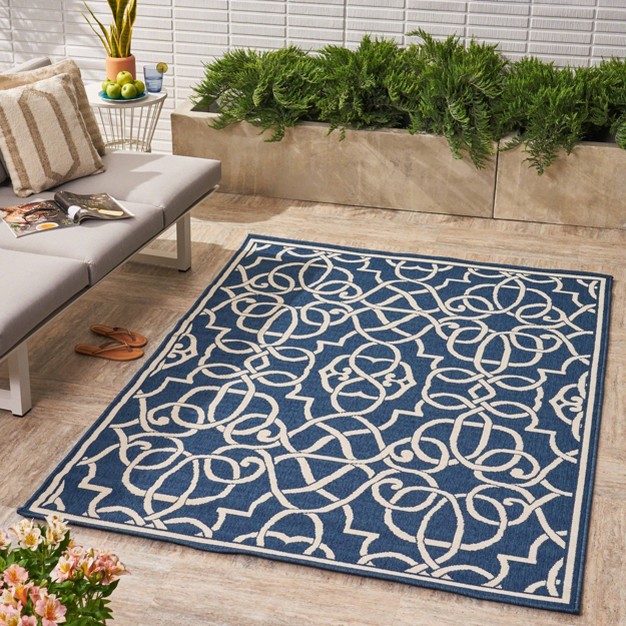 Belmont Geometric Outdoor Rug Navy ivory Christopher Knight Home