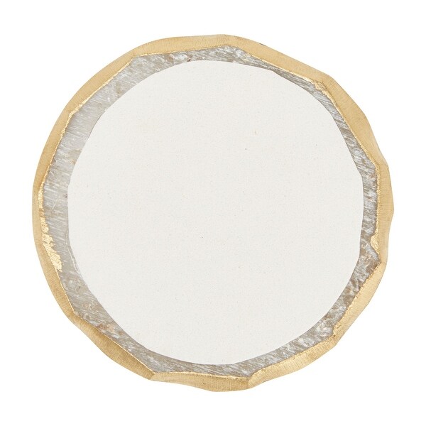 4 Pack Natural Selenite Crystal Coasters for Drinks， Geode Slices with Gold Painted Edge (3.75-4 In)