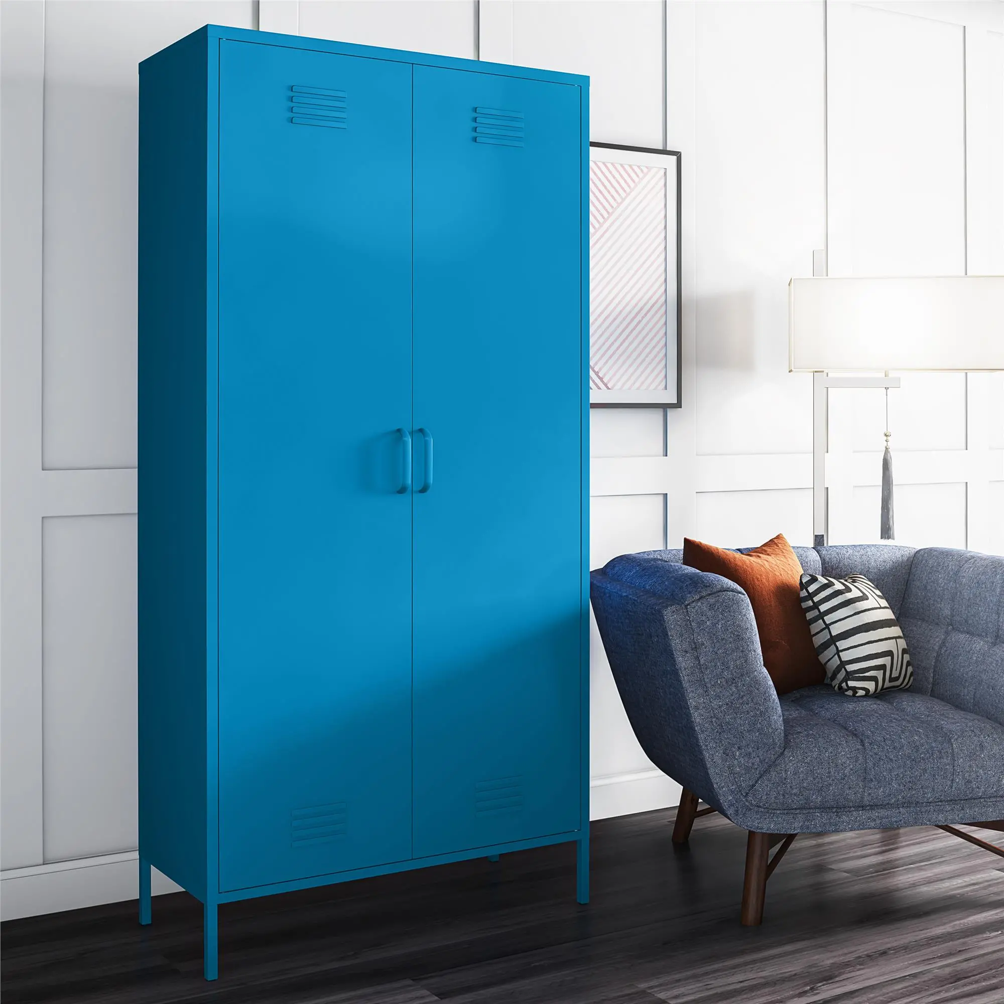 Cache Blue Tall 2 Door Metal Locker Cabinet