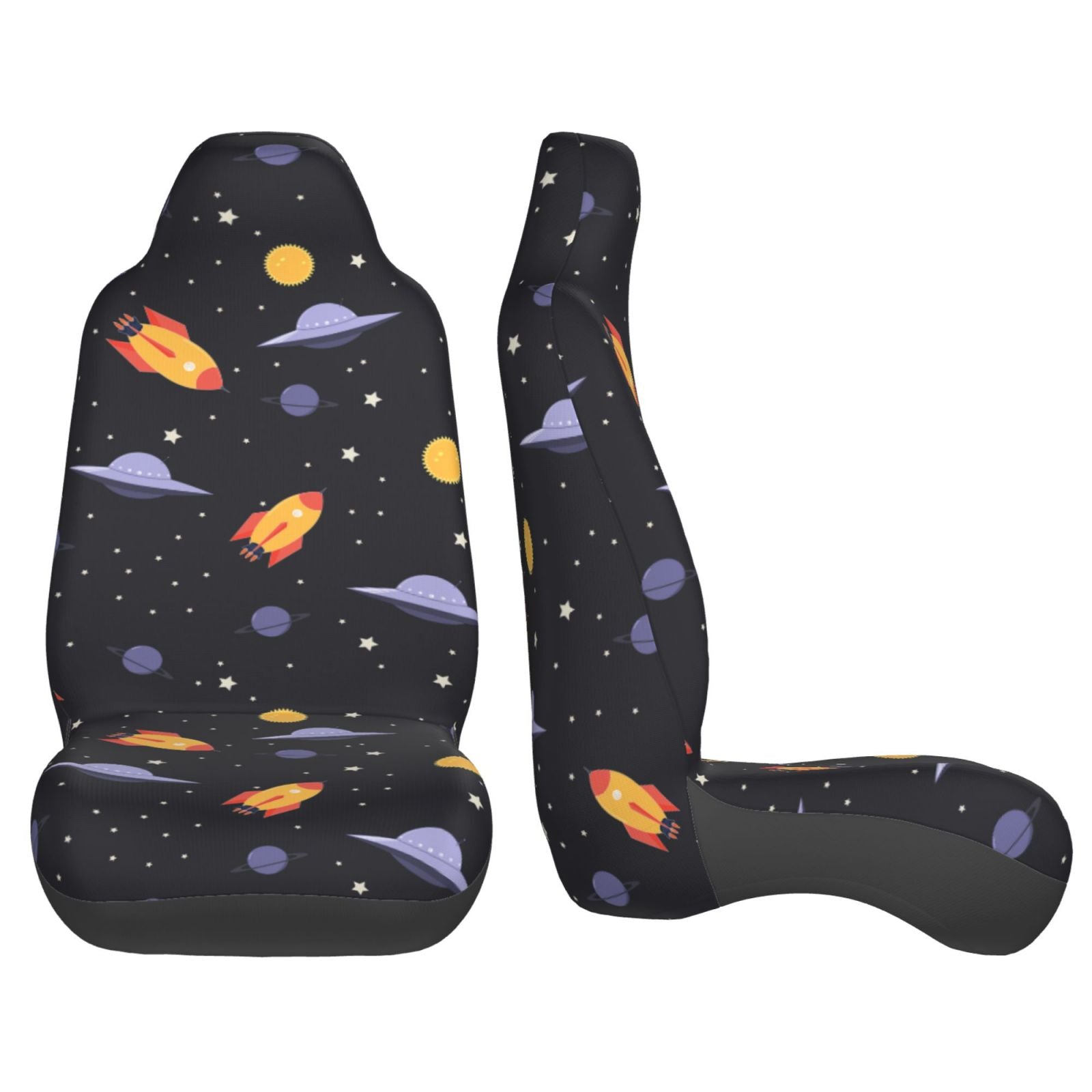 TEQUAN Front Seat Covers， Ufos Planets Stars Pattern 2 Piece Car Seat Cover Fit Most Car SUV Truck Van