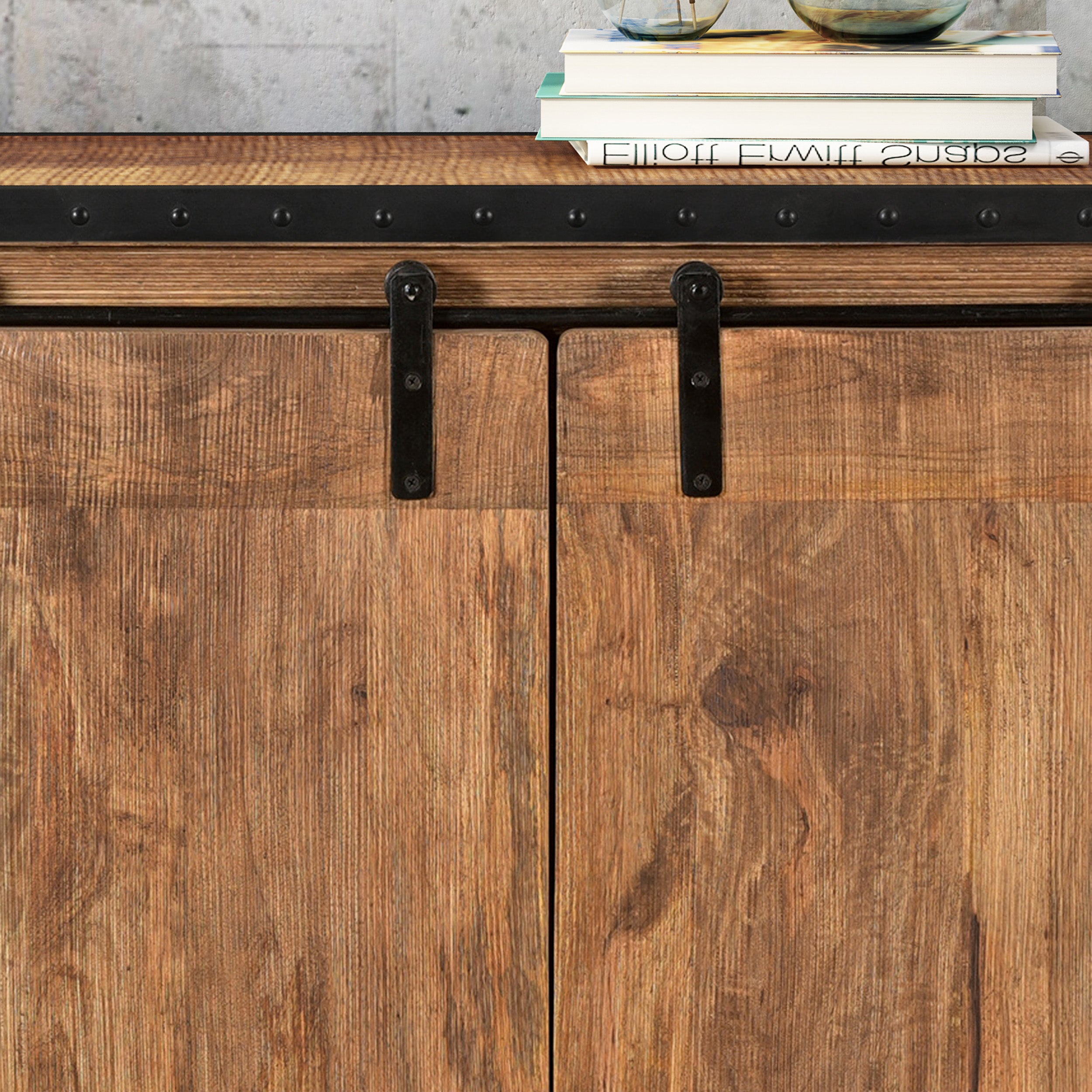 Phoebe Modern Industrial Mango Wood Sideboard, Natural Finish and Black