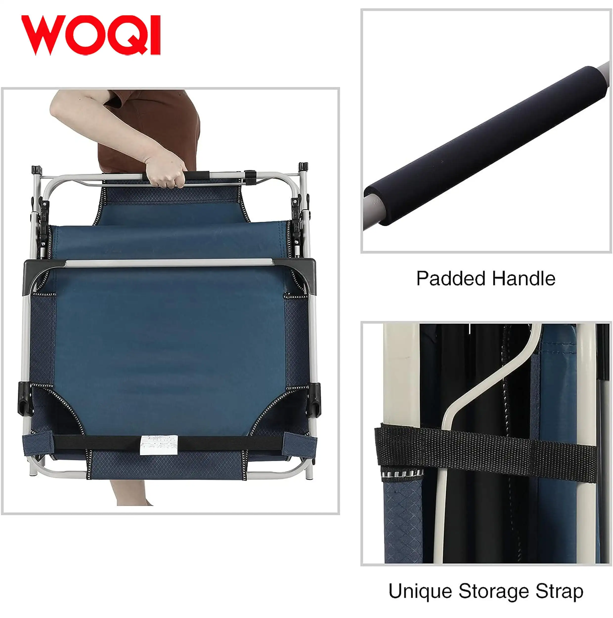 WOQI Portable Folding Camping Beach Bed Cot Metal Single Metal Sale Adult Outdoor Luxury Sleeping Folding Camping Bed Cots