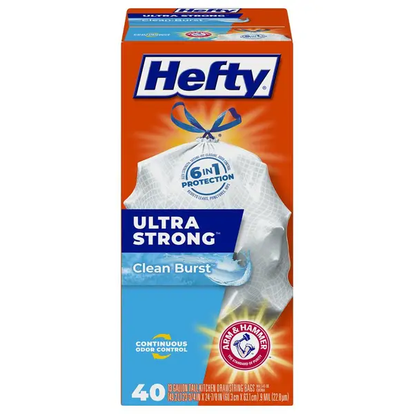 Hefty 40-Count 13 Gallon Clean Burst Ultra Strong Tall Kitchen Trash Bags