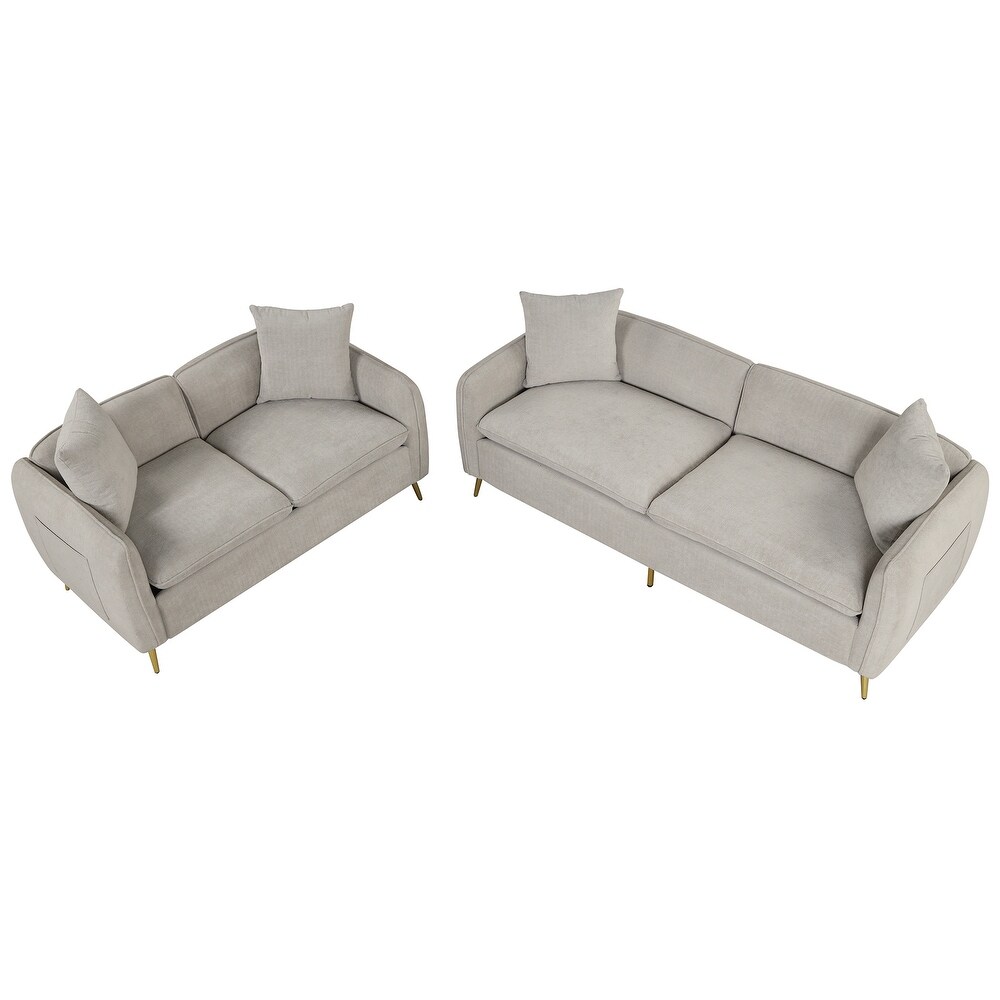 Grey Velvet 2pc Sofa Set w/ Side Pocket   Sofa Covers(Loveseat+3 Seat)