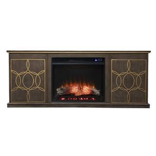 SEI FURNITURE Yardlynn Touch Screen Electric Fireplace Console with Media Storage in Brown HD133737