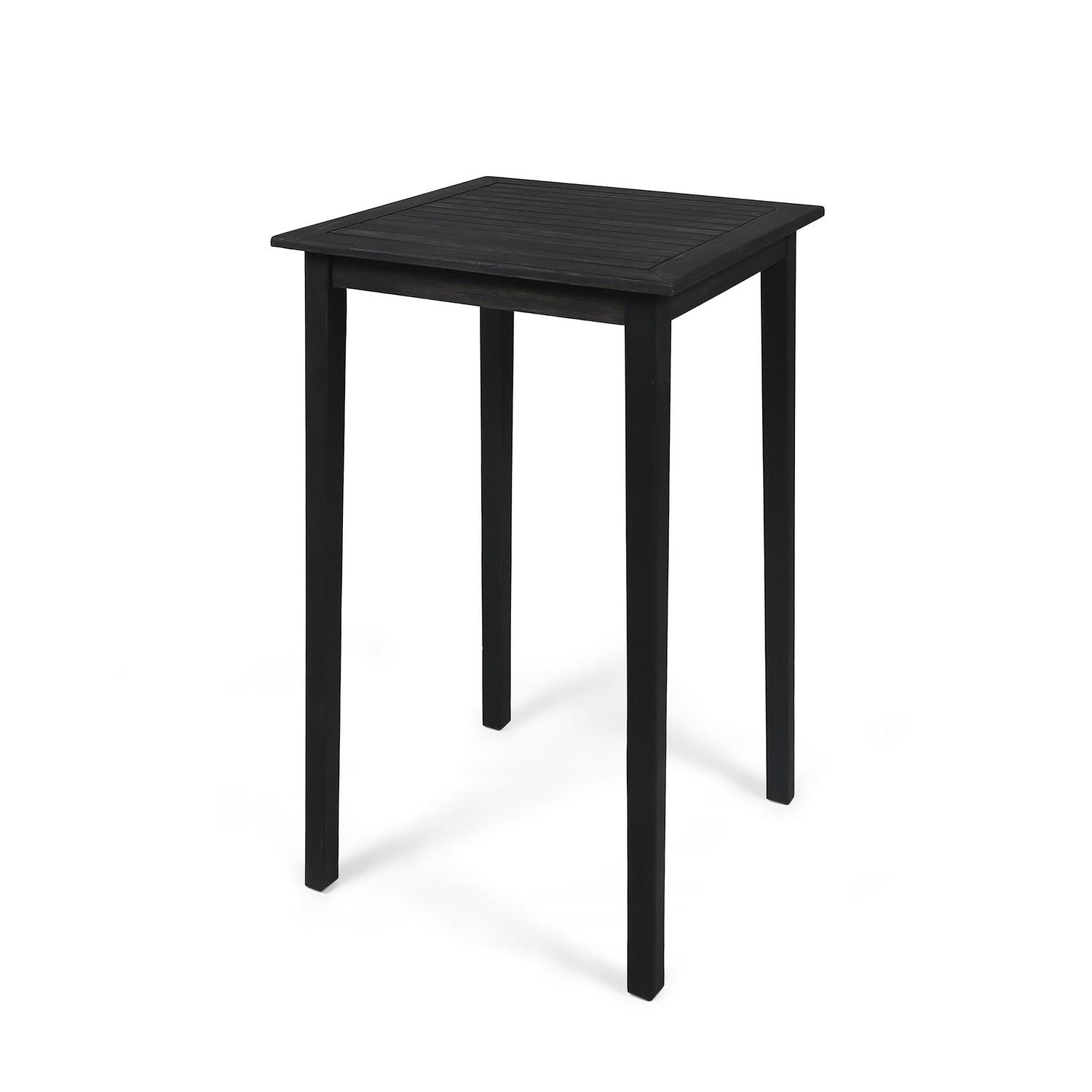 Chayah Outdoor Minimalist Acacia Wood Square Bar Table， Dark Gray