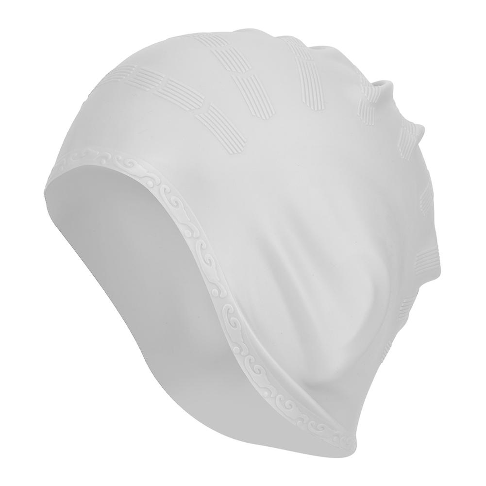 1pc Sports Swim Silicone Hat  Stretchy Comfortable Long Hair Ear Protector   Cap For Swimming Poolwhite