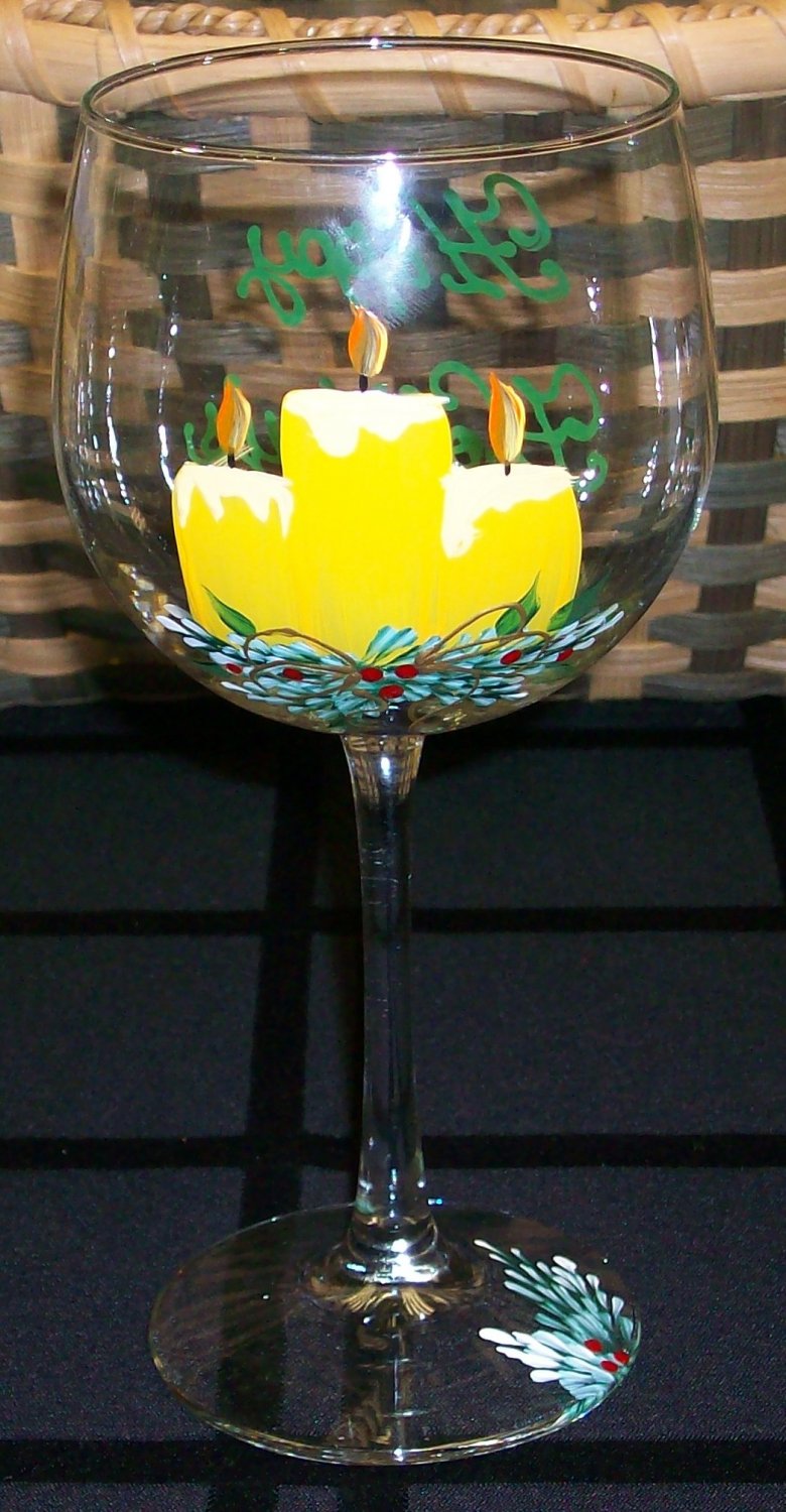 Hand Painted Candles Wine Glasses， set of 4