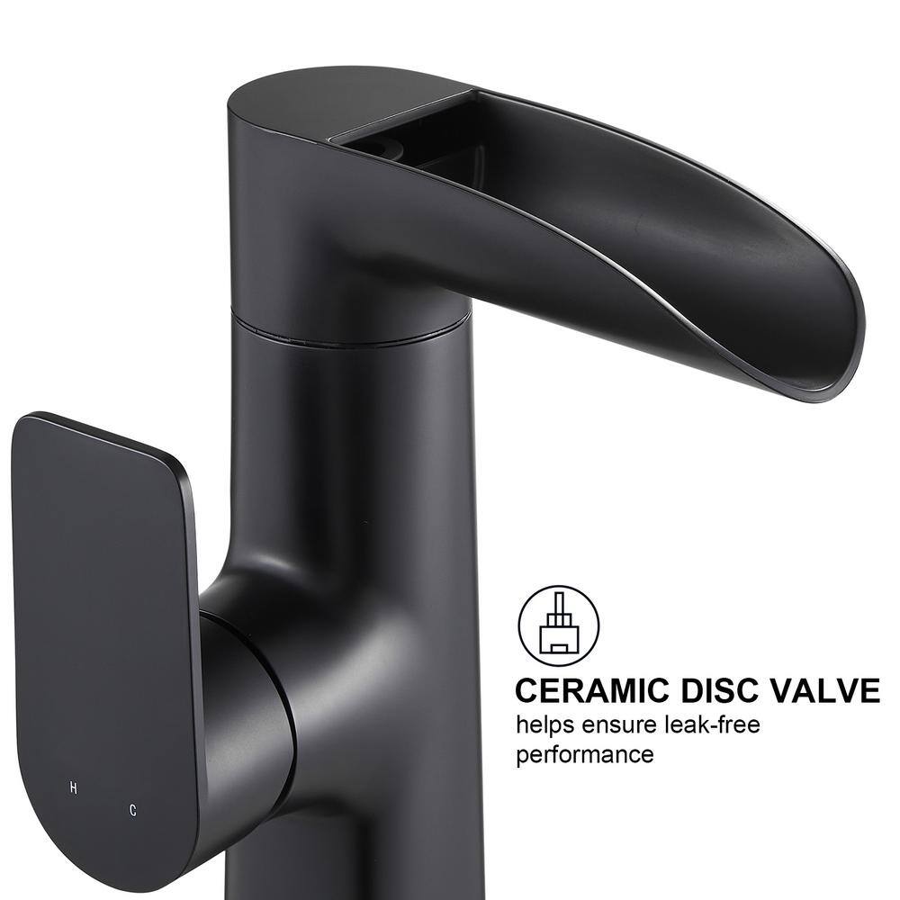 Zalerock Waterfall Single Handle Single Hole Bathroom Faucet in Matte Black WPMP003