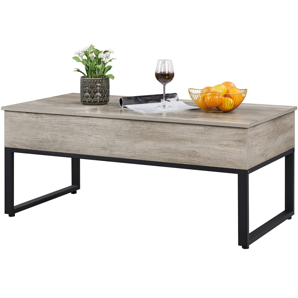 Alden Design Split Lift Top Rectangular Wood Coffee Table, Large, Rustic Gray