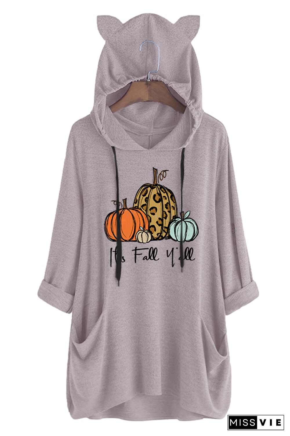 Pumpkin Fall Print Pockets Hooded Dress Wholesale