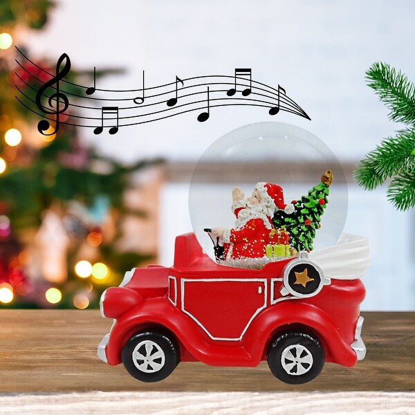 Vintage Red Car with Santa Snowglobe with Music