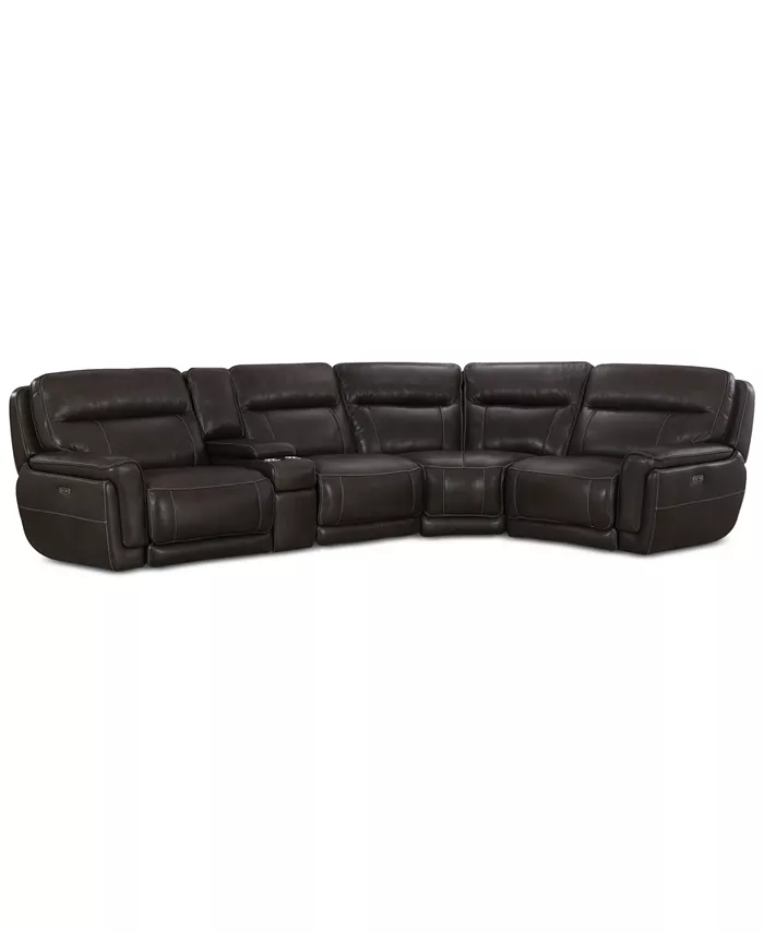 Furniture CLOSEOUT! Summerbridge 5-Pc. Leather Sectional Sofa with 2 Power Reclining Chairs Power Headrests and Console with USB Power Outlet