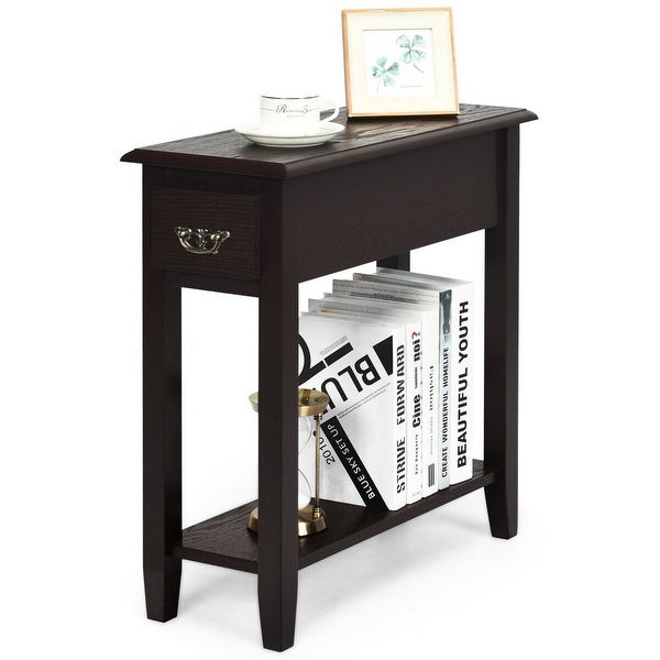 2 Tier End Bedside Sofa Side Table Narrow Nightstand - 24