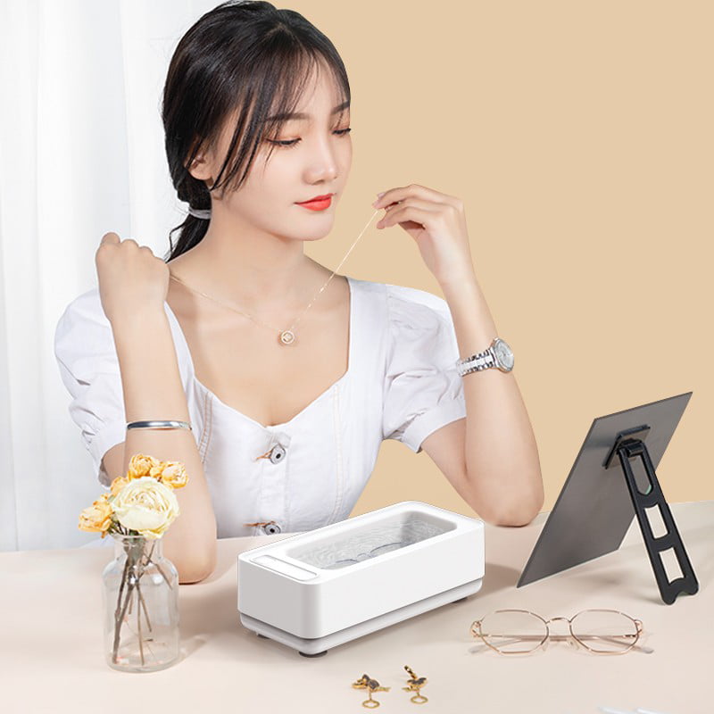 Ultrasonic Jewelry Cleaner for All Jewelry, 45KHz Portable and Low Noise Ultrasonic Machine for Jewelry, Ring, Earrings, Necklace, Silver, Retainer, Eyeglass, Watches, Coins, Razors