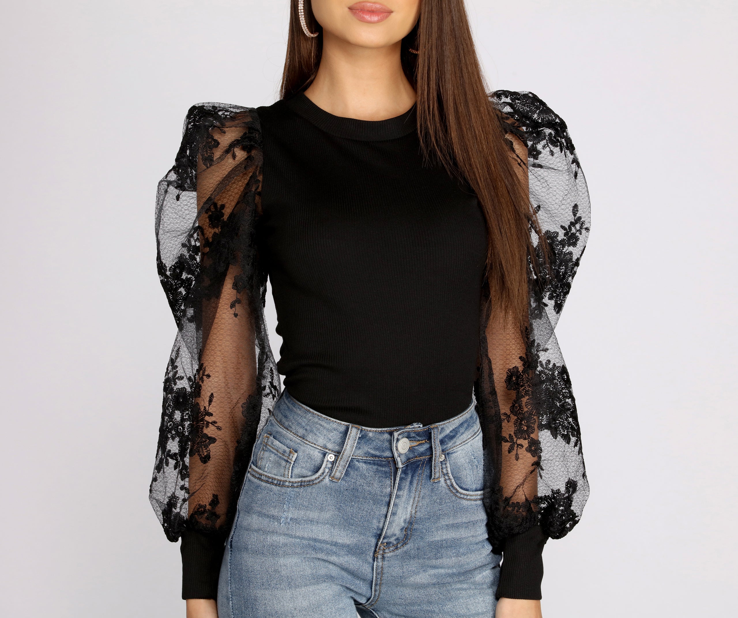 A Chic Moment Sheer Floral Sleeve Top