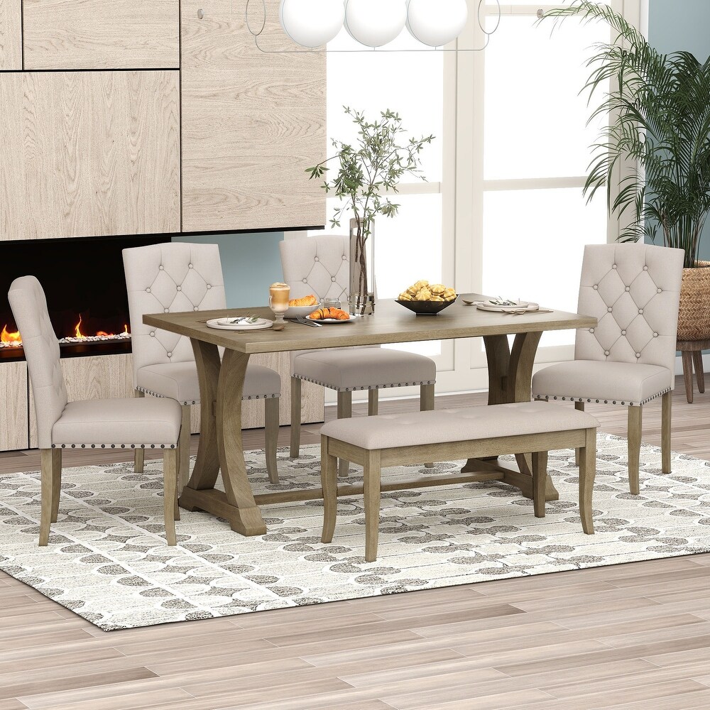 Classic Farmhouse 6 Piece Dining Set with 60\