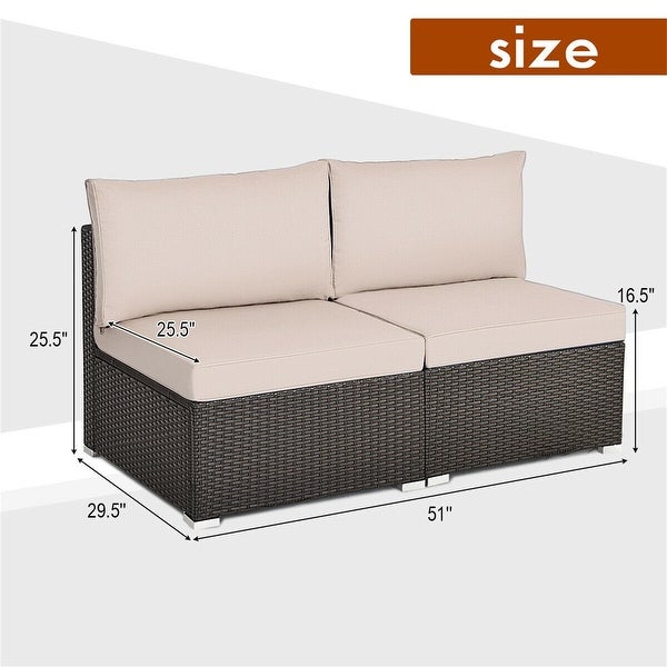 2-Piece Patio Rattan Armless Sofa Set with 2 Cushions and 2 Pillows - Overstock - 37357136