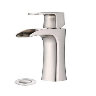 PROOX Single Handle Single Hole Waterfall Spout Bathroom Faucet with Drain Assembly in Brushed Nickel PRAA283BN