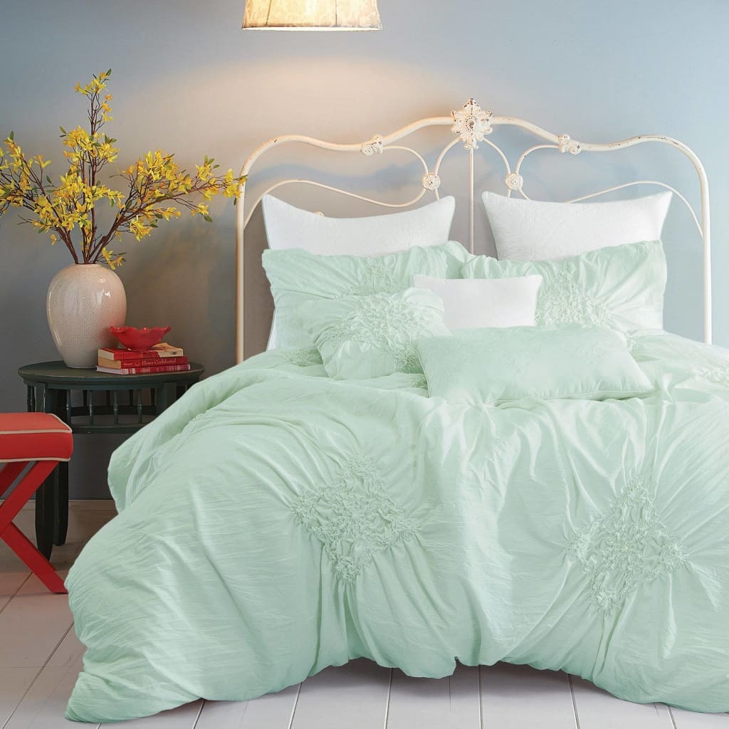 Pinched White and Mint Comforter Set - 8 Piece Set