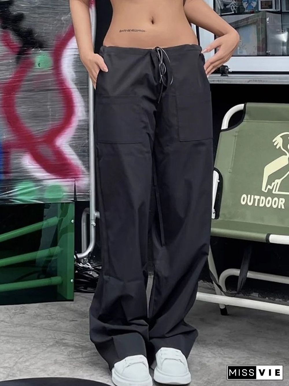 Black Baggy Parachute Cargo Pants