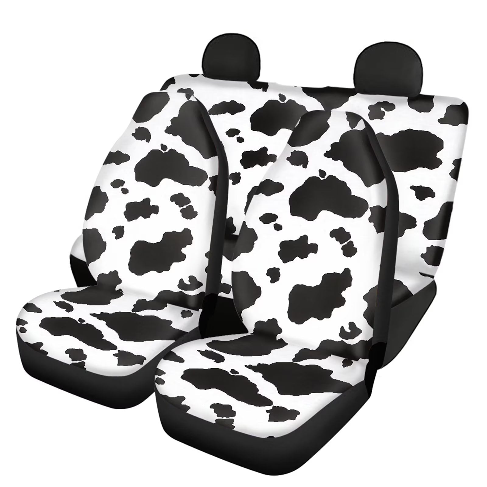 FKELYI Car Full Set Interior Accessiores for Women Cute Cartoon Cow Milk Pattern Car Front Seats Covers and Rear Split Bench Protection Easy to Install Universal