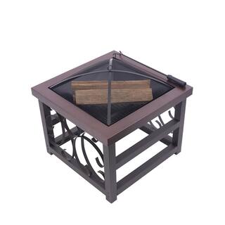 BLUE SKY OUTDOOR LIVING 28 in. Square Steel Raised Wood Fire Pit with Screen Screen Lift And Log Grate WBFP28RB