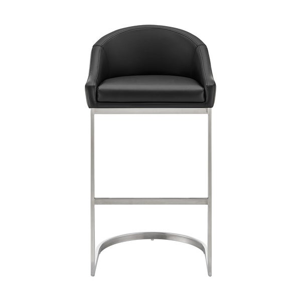 Lina 28 Inch Bar Stool Chair， Metal Cantilever Base， Black Faux Leather