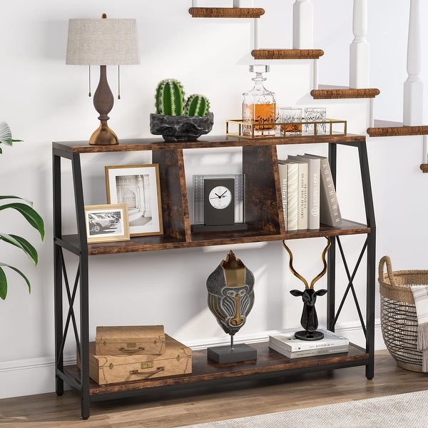 Console Table， 43 Inch Small White Entryway table with Storage Shelves