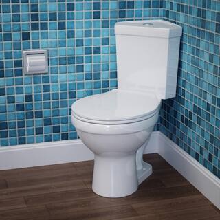 RENOVATORS SUPPLY MANUFACTURING Troyt Corner 2-Piece 0.8 GPF1.6 GPF WaterSense Dual Flush Round Toilet in White with Slow Close Seat 17668