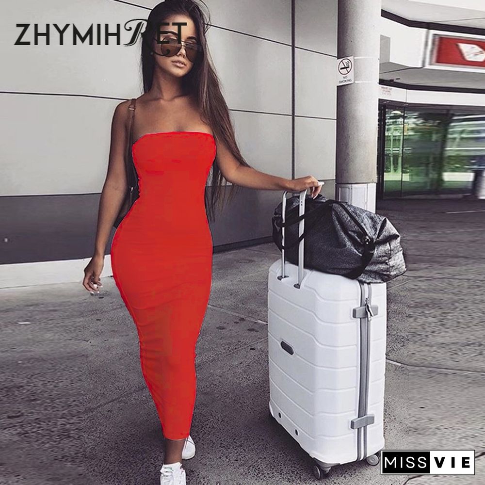 ZHYMIHRET Elegant Red Skinny Tube Dress Strapless Long Sexy Dress Backless Bandage Dress Party Night Off Shoulder Vestidos Femme