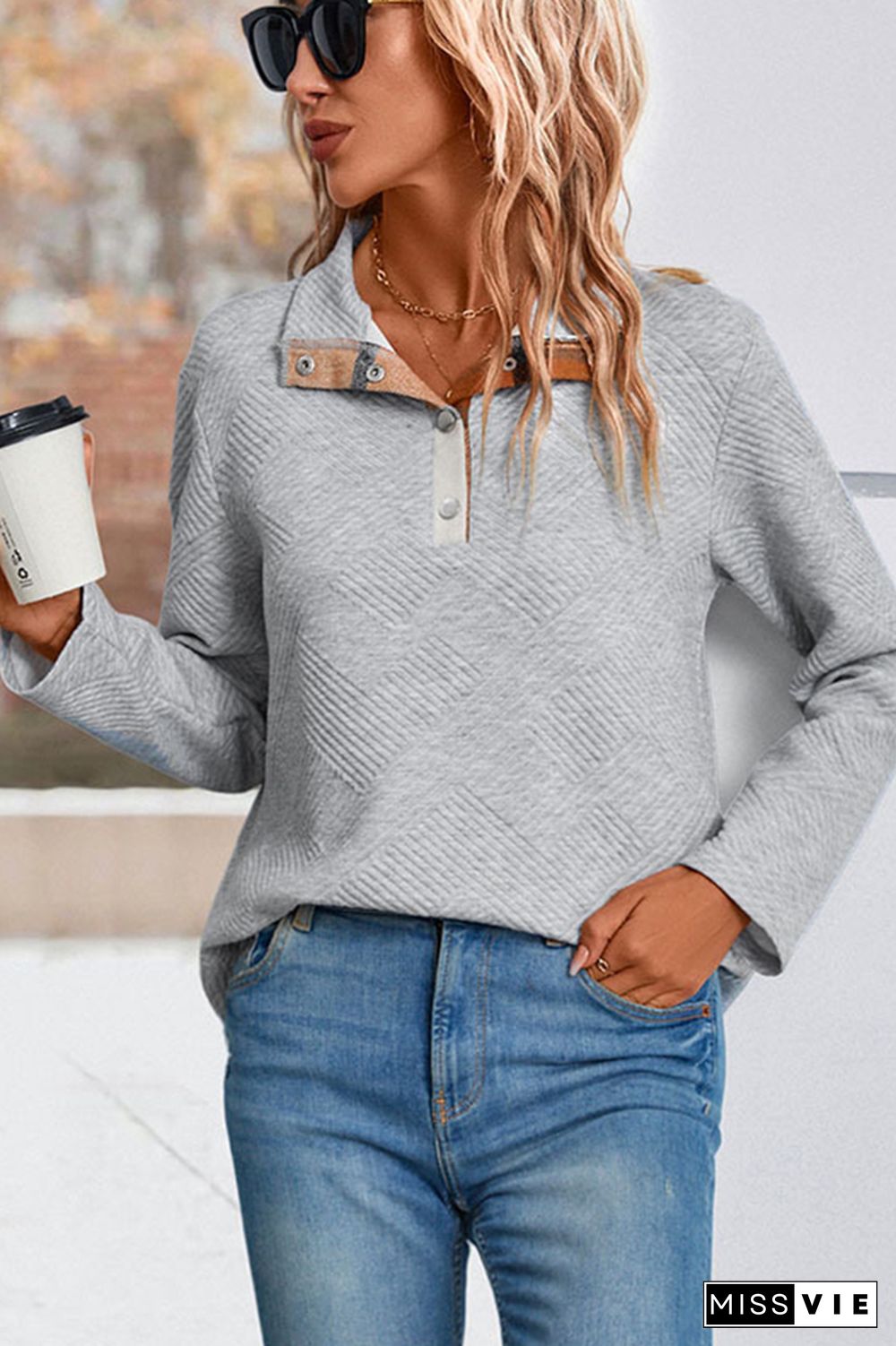 Grey Buttoned Quilted Sweatshirt