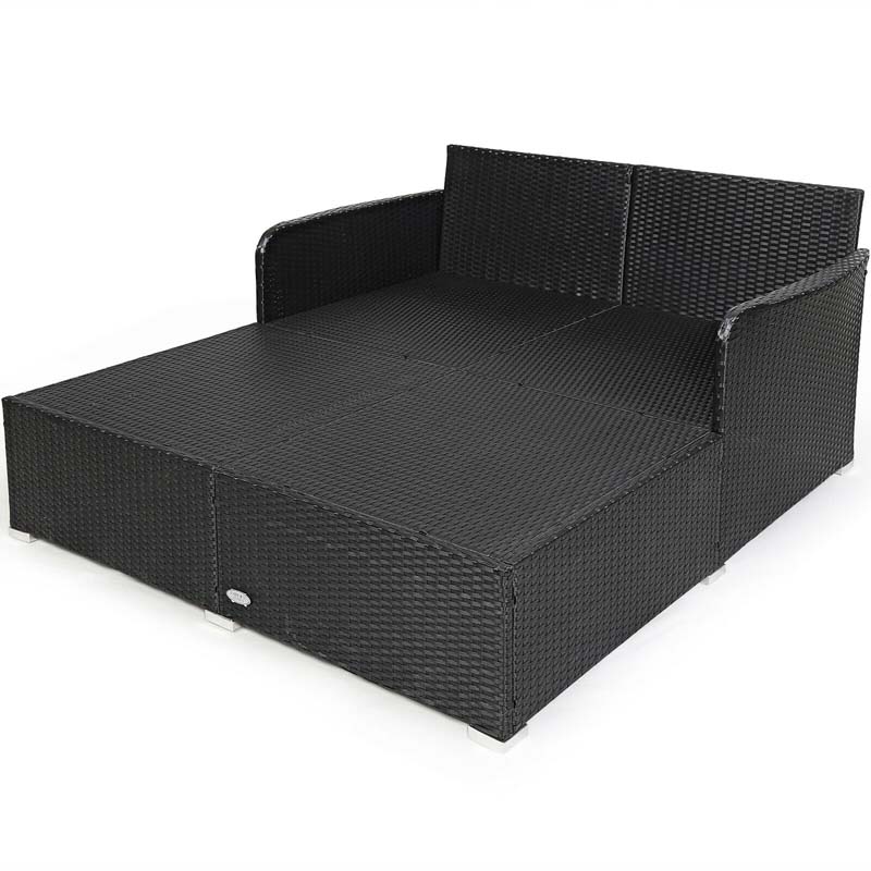 Rattan Wicker Outdoor Daybed Patio Furniture Cushioned Sofa Set with Thick Pillows