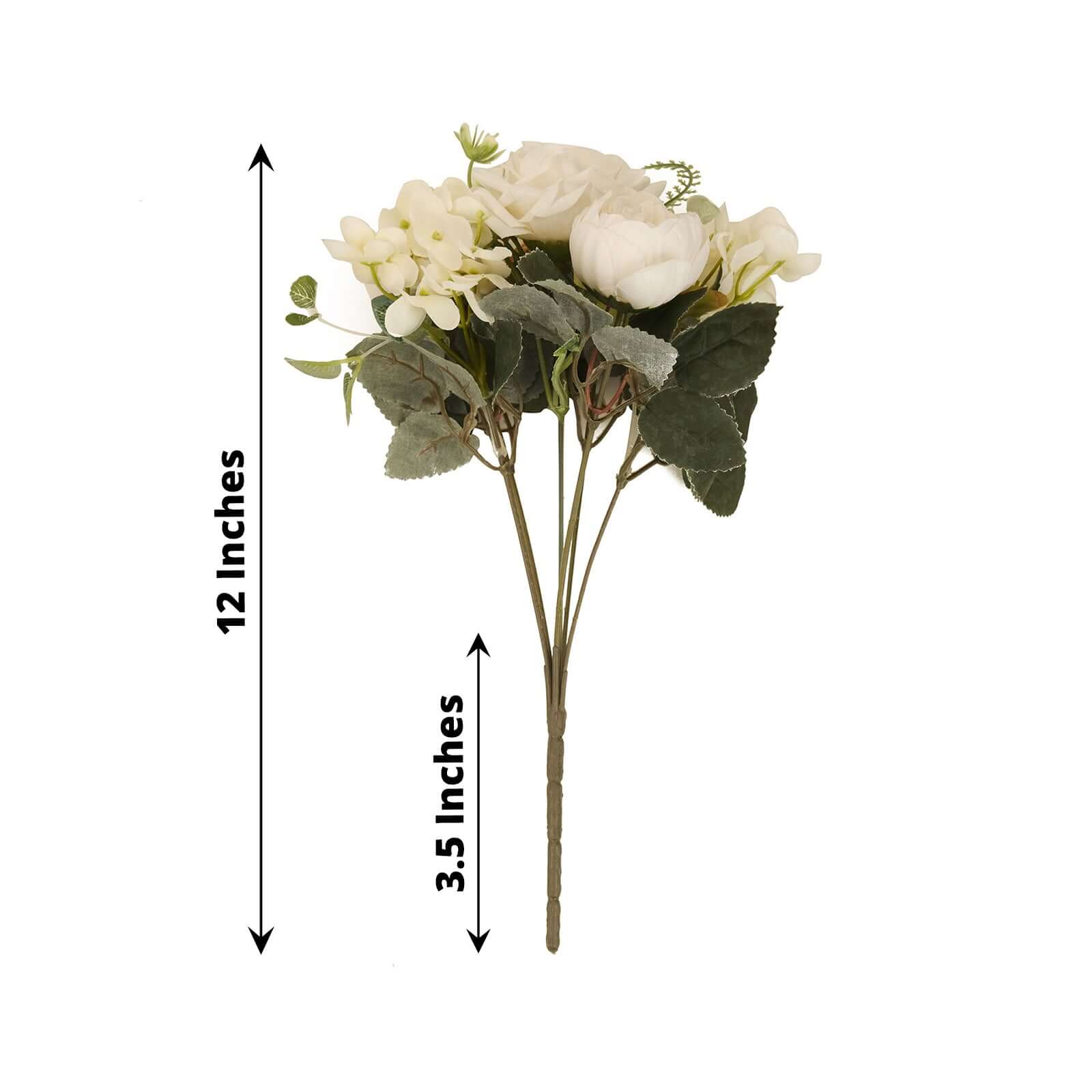 2 Pack Ivory Artificial Assorted Peony Flower Bouquets, Silk Floral Arrangements 12