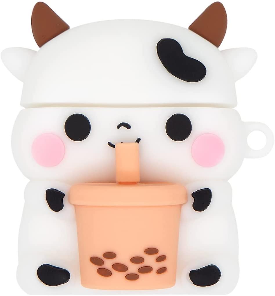 Cute Airpods Case， Airpods 2 Case， Boba Tea Cow Funny 3d Cartoon Animal Case， Soft Pvc Full Protection Shockproof Charging Case Cover With Carabiner F