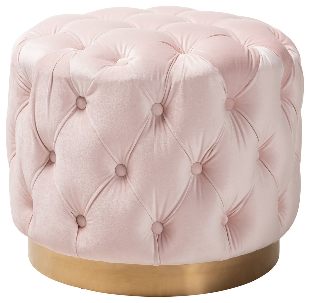 Maxine Glam Velvet Fabric Gold Button Tuft Ottoman   Contemporary   Footstools And Ottomans   by Baxton Studio  Houzz