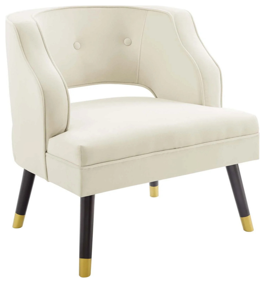 Finn Ivory Button Tufted Open Back Performance Velvet Armchair   Contemporary   Armchairs And Accent Chairs   by Rustic Home Furniture Deco  Houzz