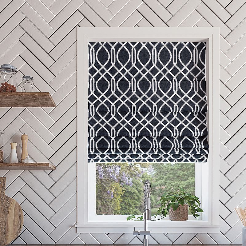 Sun Zero Detour Modern Trellis 100% Blackout Cordless Roman Shade 64 Length