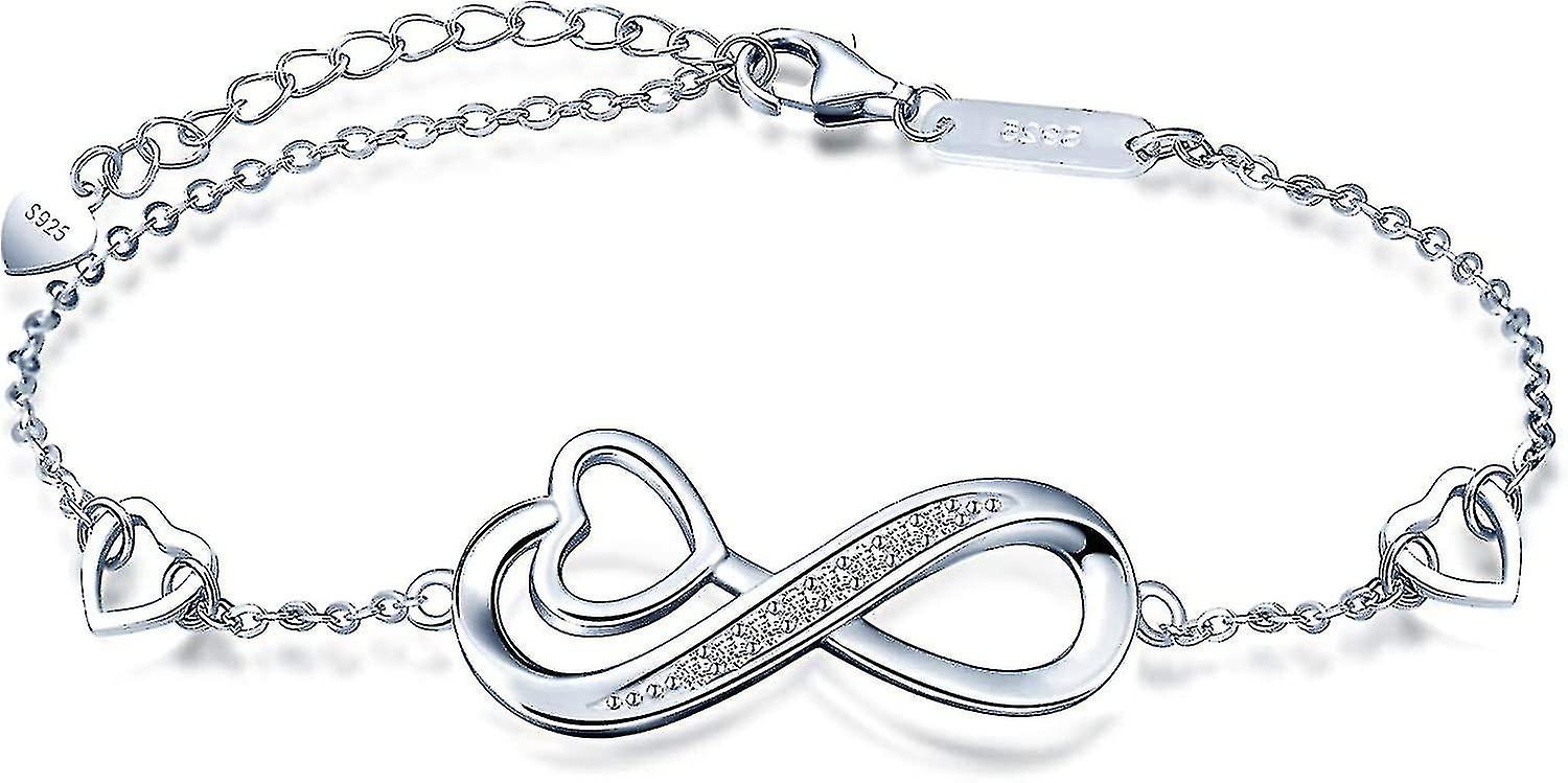 Women's Infinity Infinity Symbol Heart Bracelet 925 Sterling Silver Cubic Gift