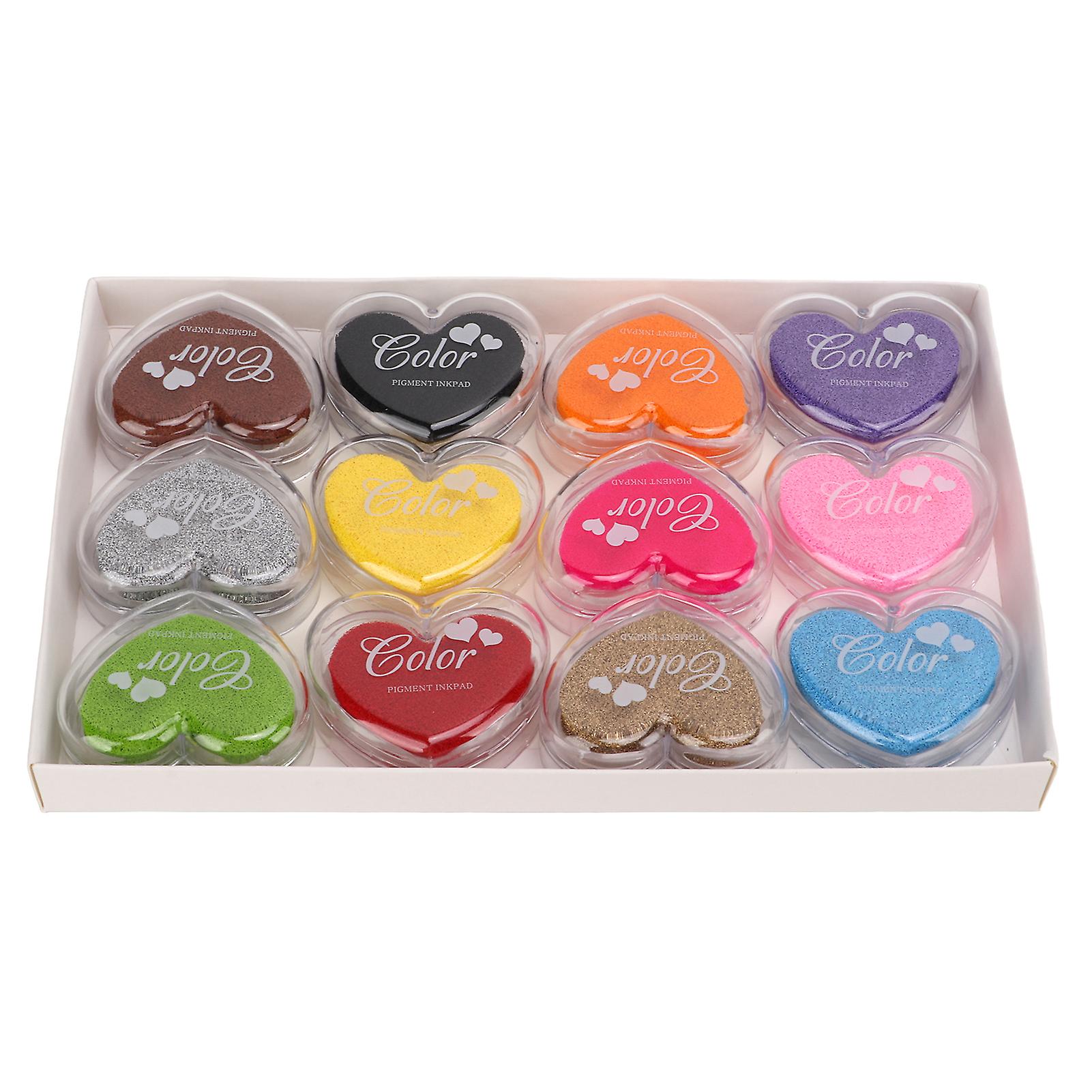 12 Color Stamp Pad Colorful Small Love Candy Color Washable Carving Inkpad Rubber Stamp Diy Stamp For Kid Gifts