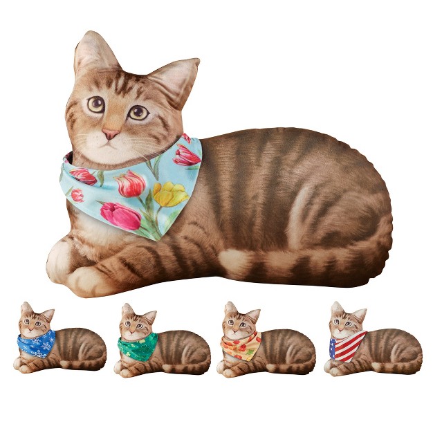 Collections Etc Cat Accent Pillow With Interchangeable Seasonal Bandanas 16 X 3 5 X 12