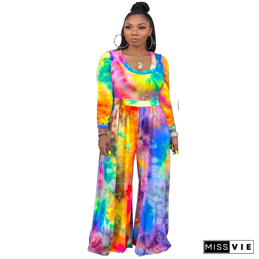 Fashion Tie-dye High Waist Wide-legs Jumpsuit