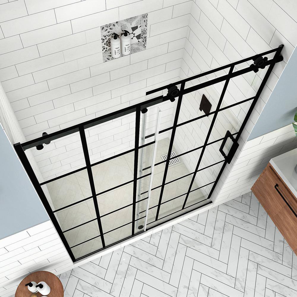 Aston Kamaya XL 56 in. - 60 in. W x 80 in. H Right Sliding Frameless Shower Door in Matte Black with StarCast Clear Glass SDR984WFS6080R