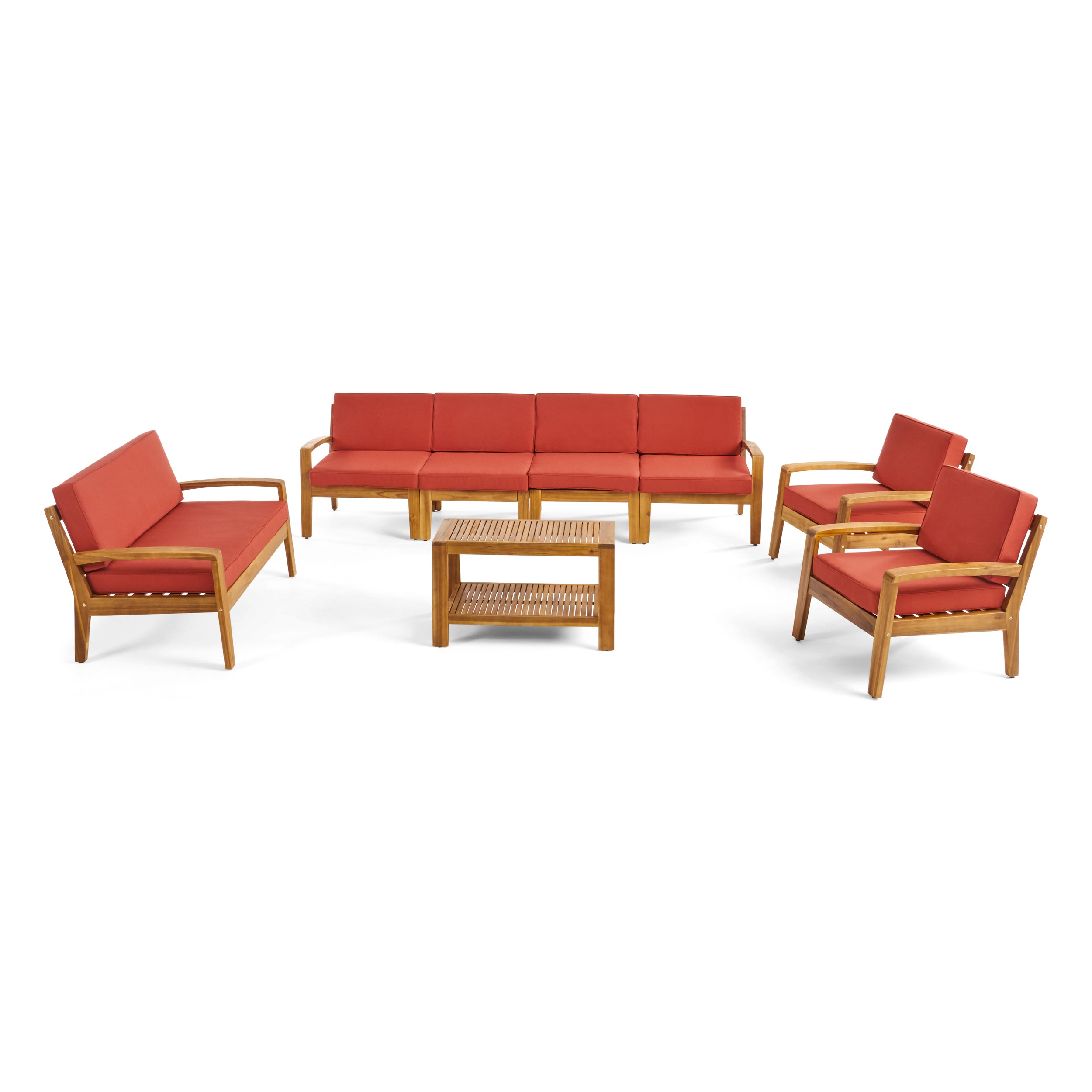 Giselle Outdoor Acacia Wood 8 Seater Sectional Chat Set with Coffee Table