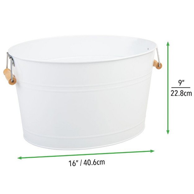 Mdesign Large Metal 4 75 Gal Beverage Tub Cooler Bamboo Handles 2 Pack White