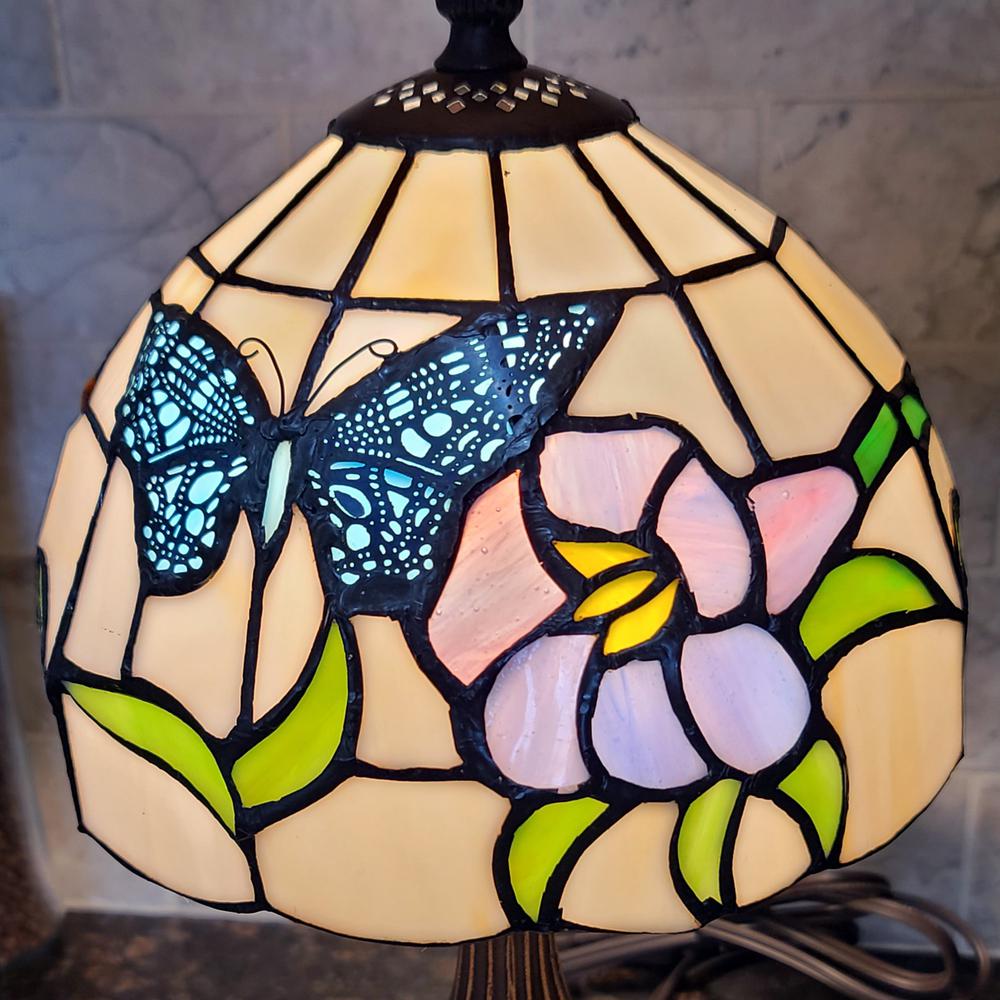 15"  Style Stained Glass Blue Butterfly Table Lamp