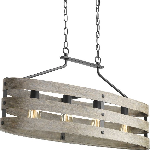 Progress Lighting Gulliver 4 light Linear Chandelier Galvanized Finish Open Design Antique White Accents Steel